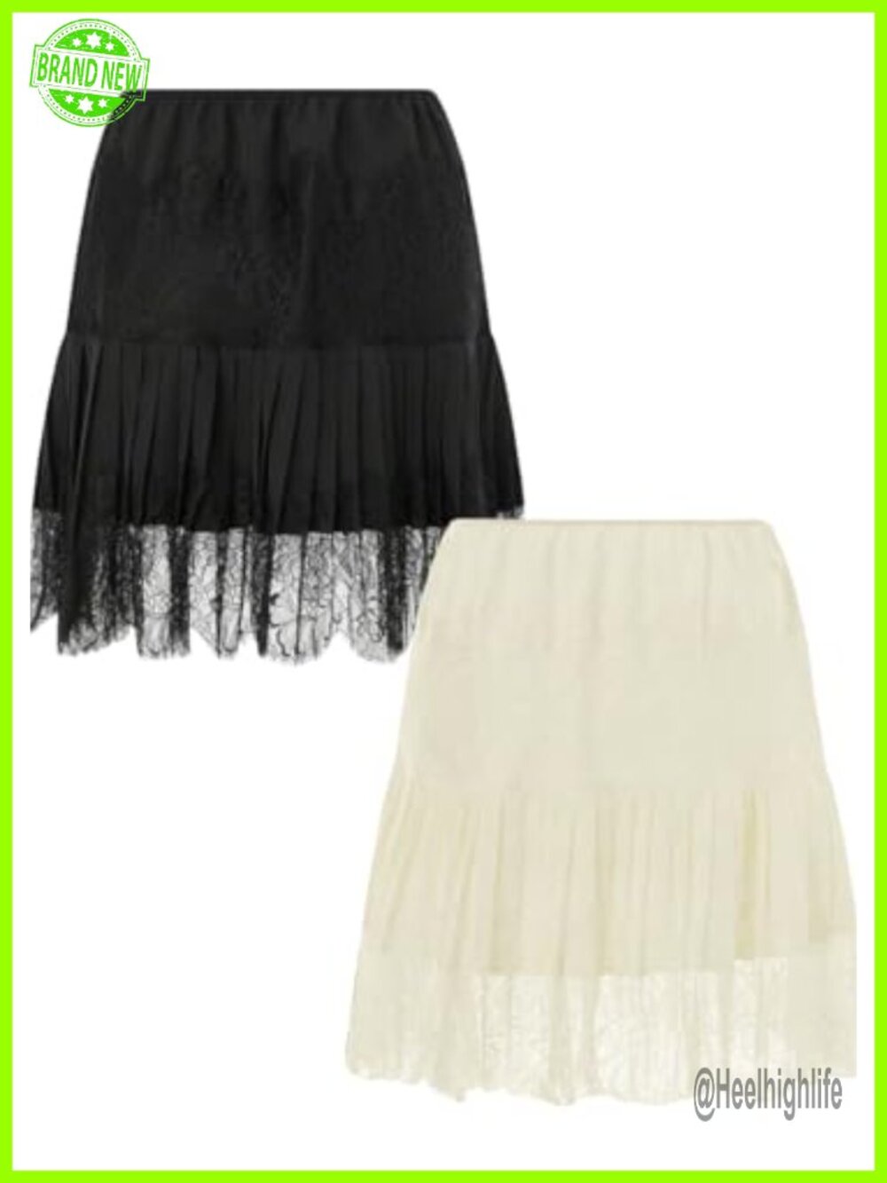 Lace Slip Mini Skirt Pleated Ruffle Tiered Asymmetrical Underskirt
